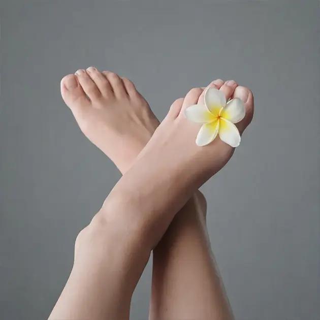 Petite girls feet with flower